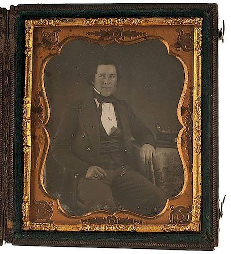 Sixth Plate Daguerreotype of a Man With A Ring Trigger Pepperbox Percussion Pistol  