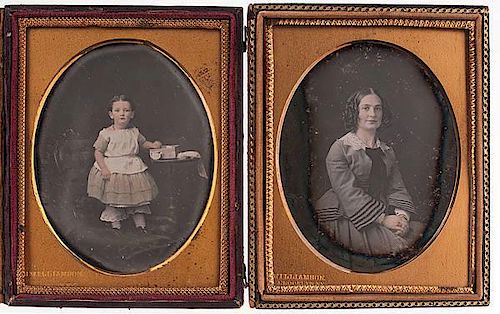 Two Quarter Plate Daguerreotypes by Williamson, Including a Little Girl With Her Tea Set 