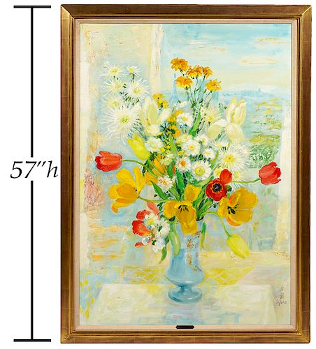 Le Pho 'Fleurs' Large Oil on Canvas