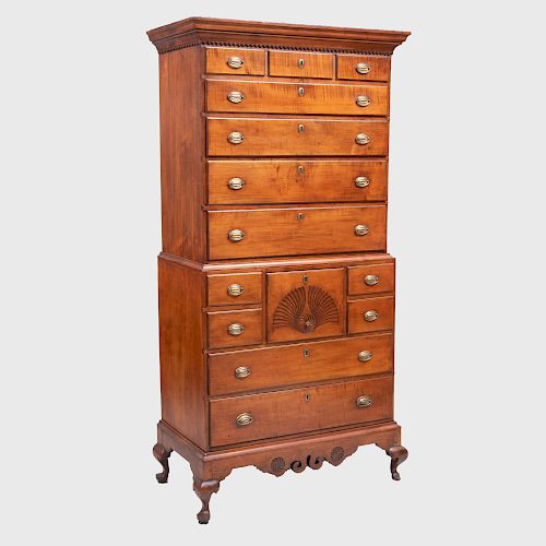 Chippendale Maple Chest on Chest, probably New Hampshire