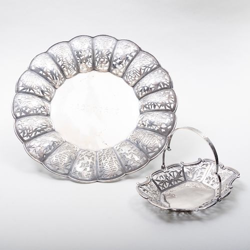 Chinese Export Silver Tray and a Silver Plate Basket