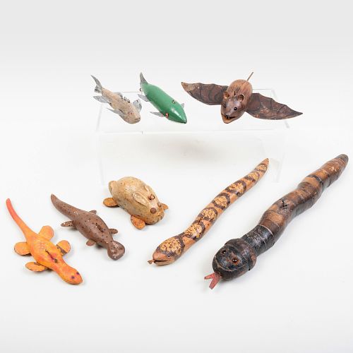 Group of Eight American Painted Wood Fish Lures