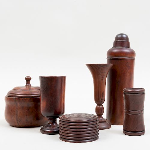 Group of Six Carved Treen Articles