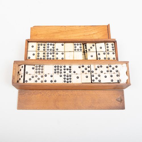 Two Sets of Bone, Horn and Stained Wood Dominos