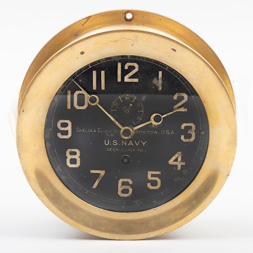 Chelsea U.S. Navy Brass and Enamel Deck Clock