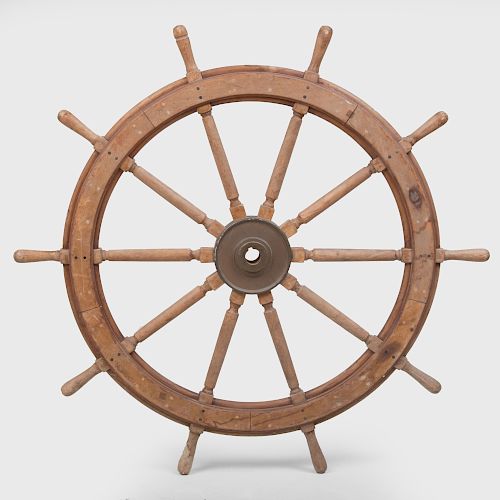 Large Wooden Ship's Wheel