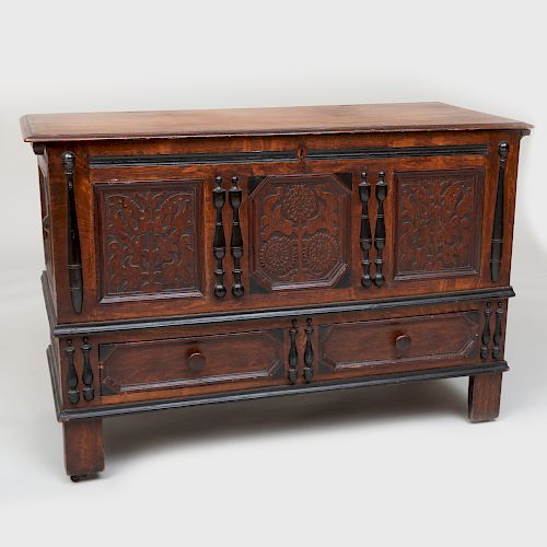 Rare Connecticut Pine and Oak Carved Hadley Blanket Chest