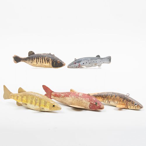 Group of Five American Painted Wood Fish Lures
