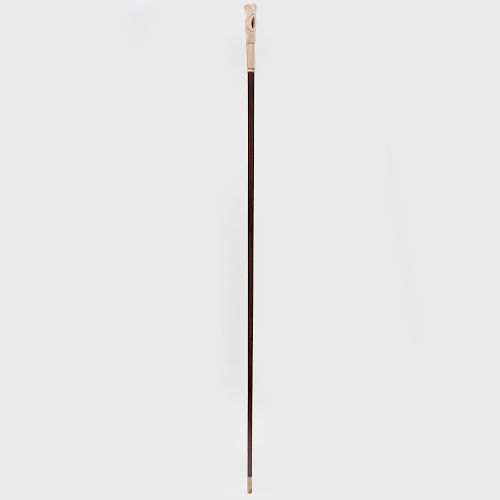 Wood Cane with Bone Handle and Horn Tip
