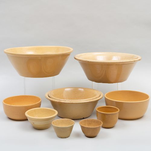 Group of Eleven Yellow Ware Pottery Bowls