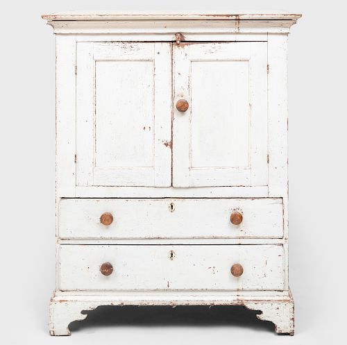 Hudson Valley Small Chippendale White Painted Cupboard 