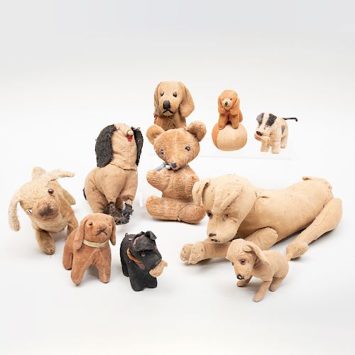 Group of Nine Plush Models of Dogs and a Teddy Bear