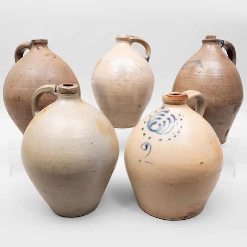 Five American Salt Glazed Stoneware Jugs 