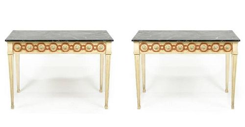 Pair of Louis XVI Style Paint Decorated Consoles