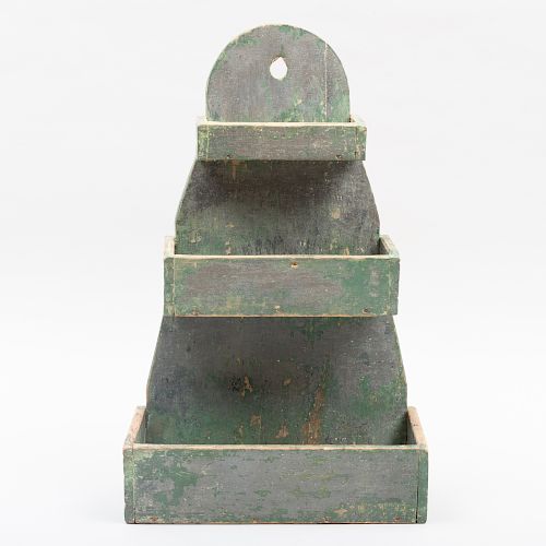 American Green Painted Three Tiered Wall Box
