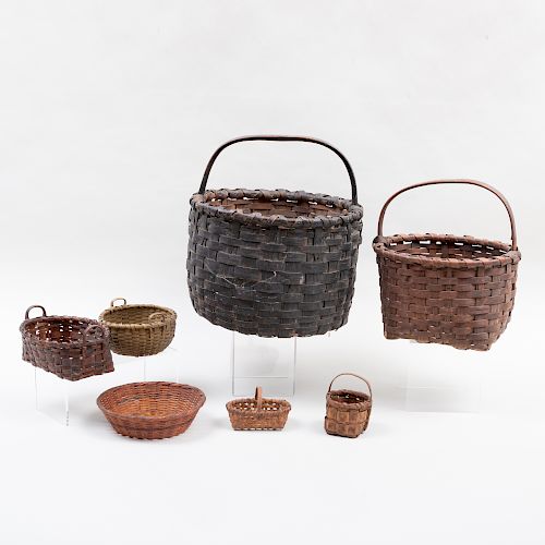 Group of Five Baskets and Two Small Splint Baskets