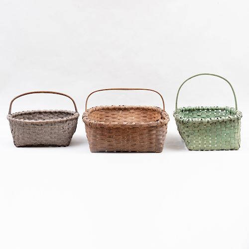 Group of Three Splint Baskets and a Log Carrier