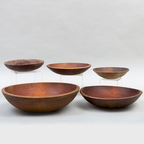 Group of Five American Wood Bowls