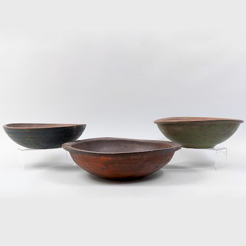 Three Large American Painted Wood Bowls