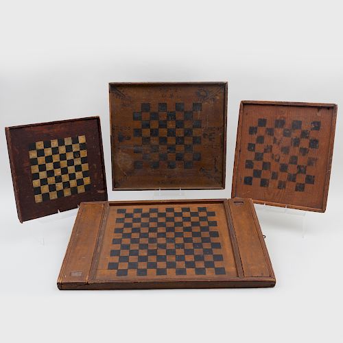 Group of Four American Painted Wood Game Boards
