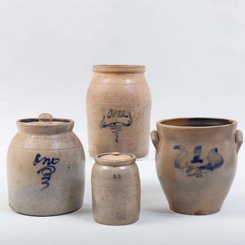 Four American Salt Glazed Stoneware Vessels