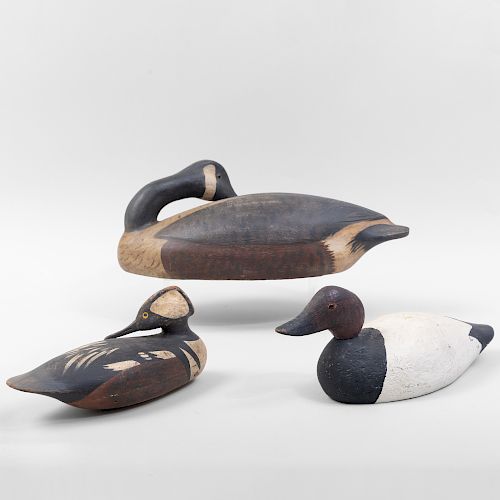 Three American Painted Wood Duck Decoys