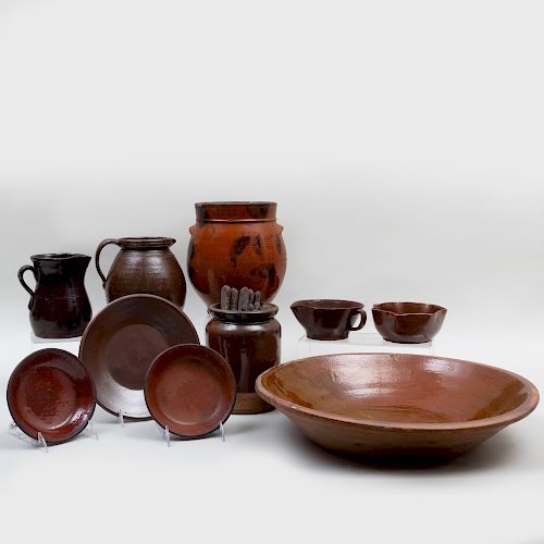 Group of Ten American Redware Pottery Tablewares