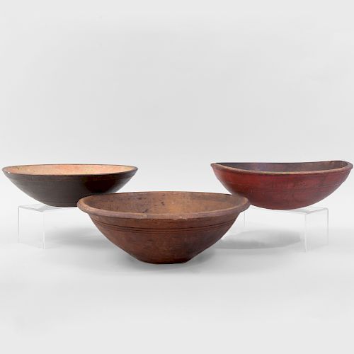Group of Three American Painted Wood Bowls