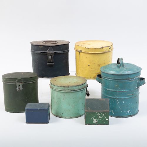 Group of Seven Tin Painted Vessels