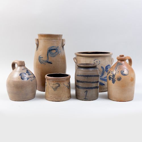 Group of Six American Salt Glazed Stoneware Vessels