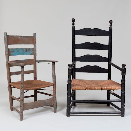 Two Painted Ladder Back Armchairs