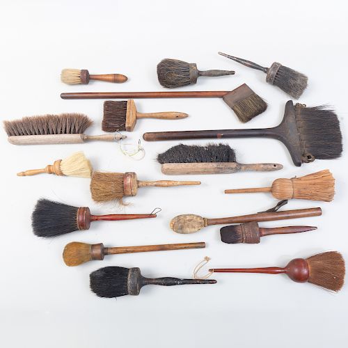 Group of Seventeen Brushes with Wood Handles