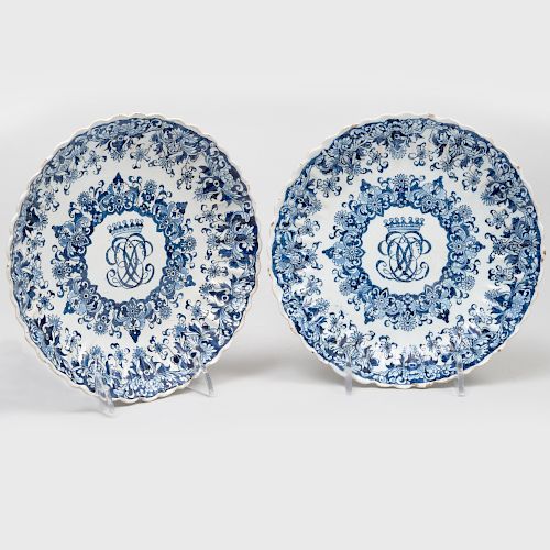Pair of Dutch Delft Blue and White Small Fluted Dishes
