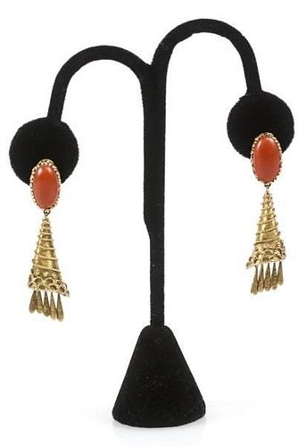 Italian 18k Gold & Sardinian Coral Earrings