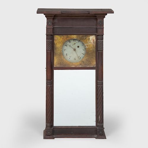 American Classical Carved Mahogany Mantel Clock, A. Mungers 