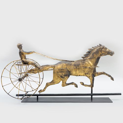 American Gilt-Copper Horse and Sulky Weathervane