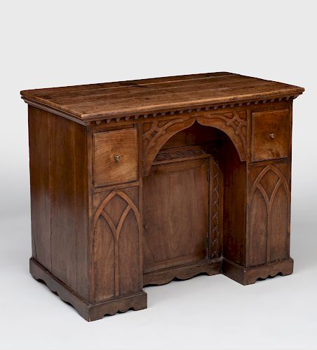 Neogothic Fruitwood Kneehole Desk 