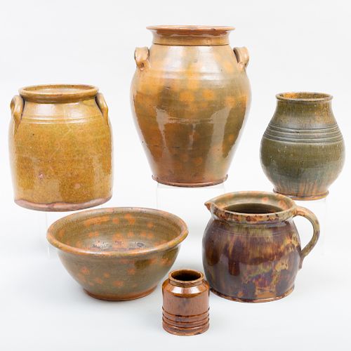 Group of Six Glazed Pottery Vessels