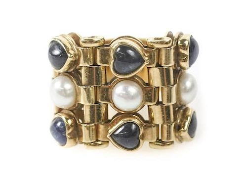 Italian 14k Yellow Gold Ring w/Sapphires & Pearls