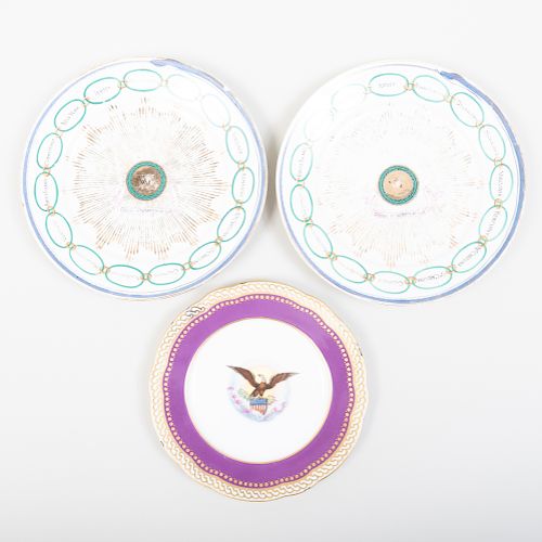 Pair of French Replica Martha Washington 'States' Plates and an Replica Abraham Lincoln 'Solferino' State Service  Dessert Plate