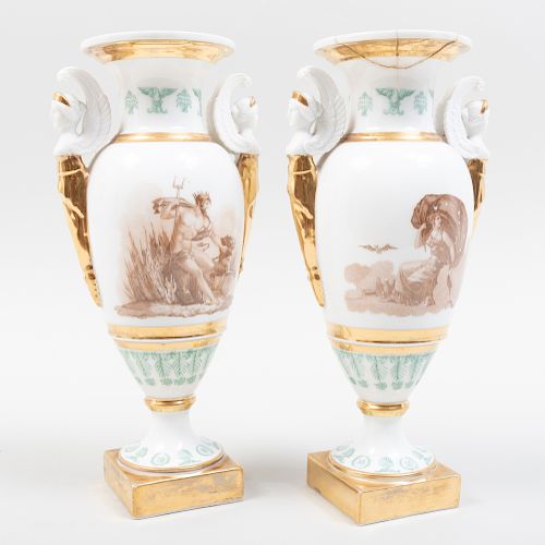 Pair of Paris Porcelain Transfer Printed Sepia Decorated Vases