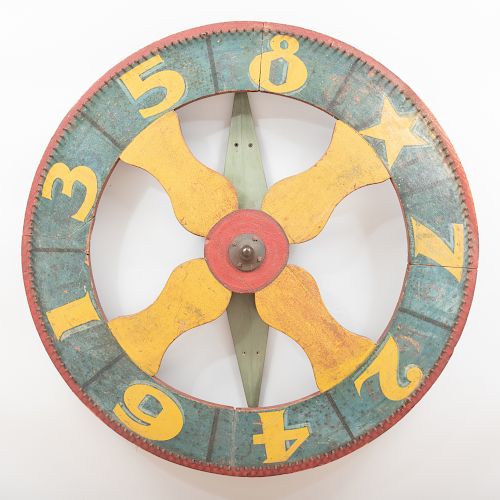Folk Art Polychrome Painted Game Wheel