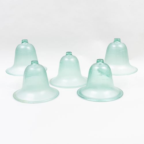 Group of Five Green Glass Cloches