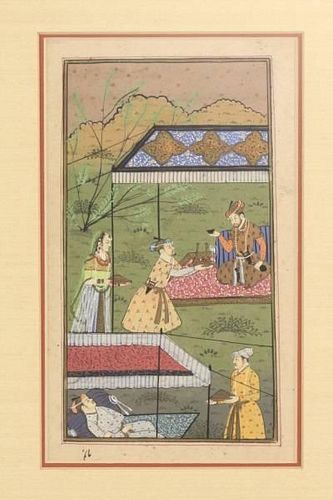 Indian Watercolor Painting of Courtly Figures