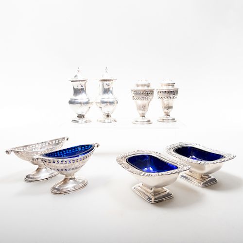 Pair of Edward VIII Silver Casters and a Pair of George V Silver Salt Cellars