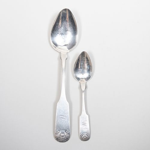 Set of Three Early American Silver Table Spoons and a Similar Spoon