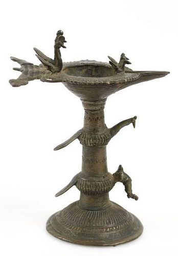 Ornate Indian or Persian Bronze Oil Lamp