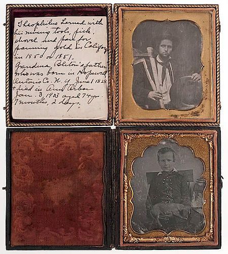 Two Unusual Sixth Plate Daguerreotypes, Including Gold Miner and Dog Postmortem 