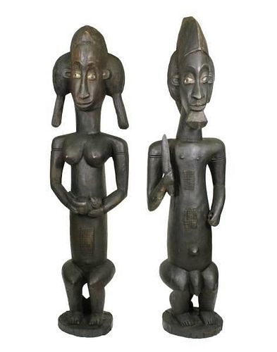 Pair of Large Decorative African Fertility Statues