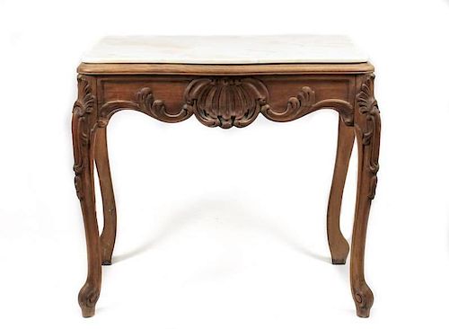 Continental Marble Top & Walnut Console Table